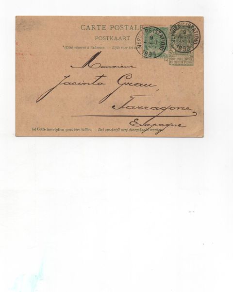 BELGICA POSTAL N-42 (SELLO 5 CENTIMOS VERDE) 